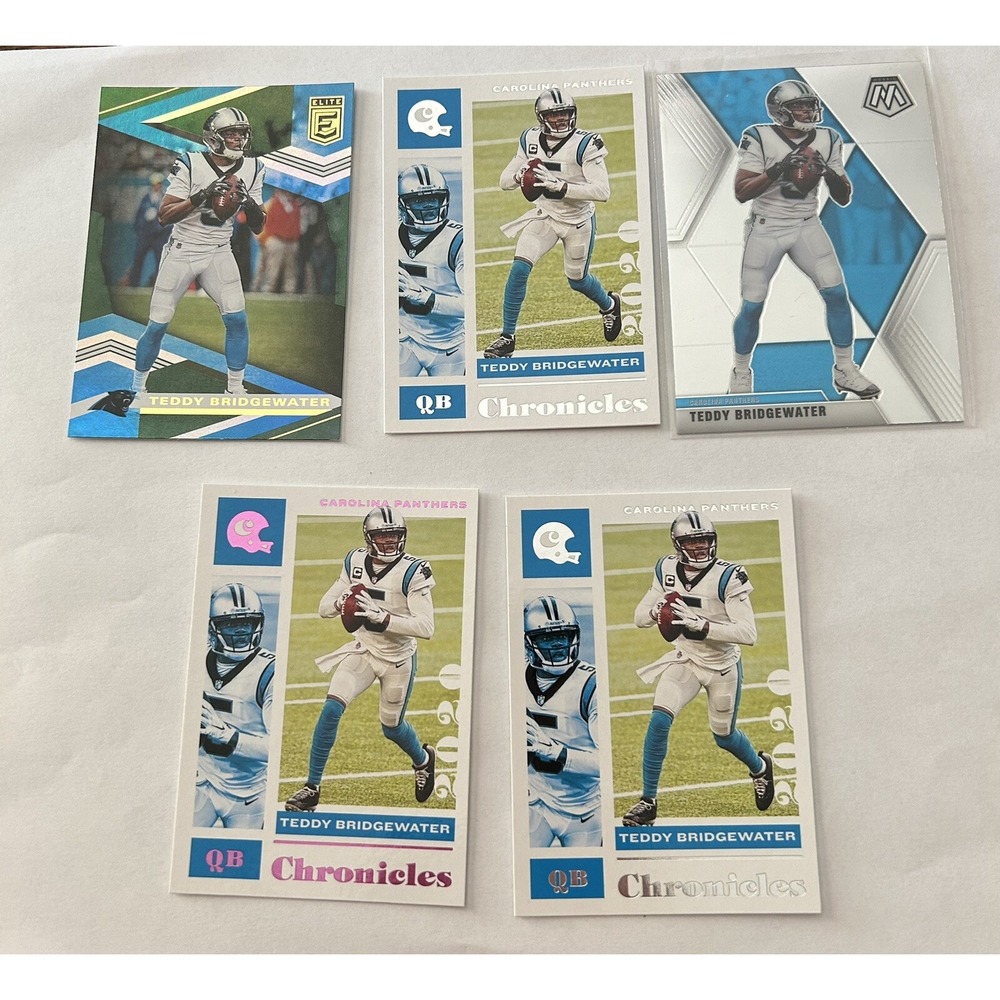Lot of 5 Panini Teddy Bridgewater Carolina Panthers Football Trading Cards (X9)